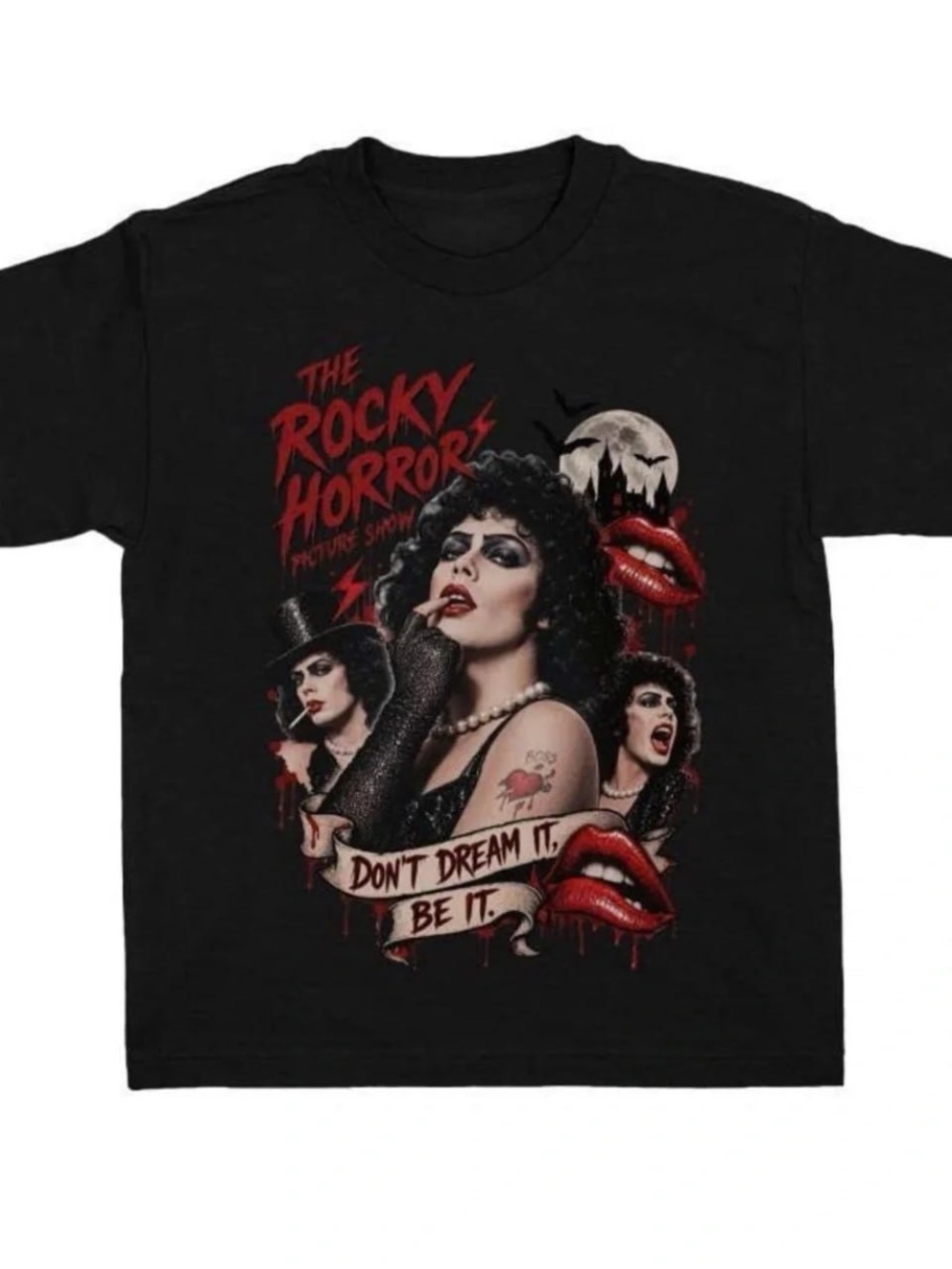 Black Rocky Horror Graphic Tee with Red Accents